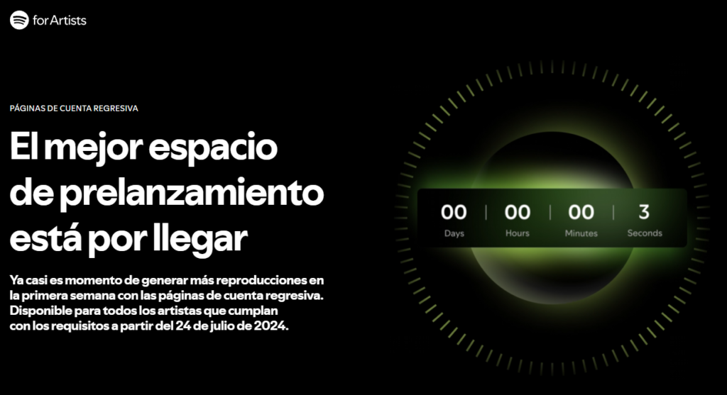 Spotify Countdown Pages. Spotify para Artistas.