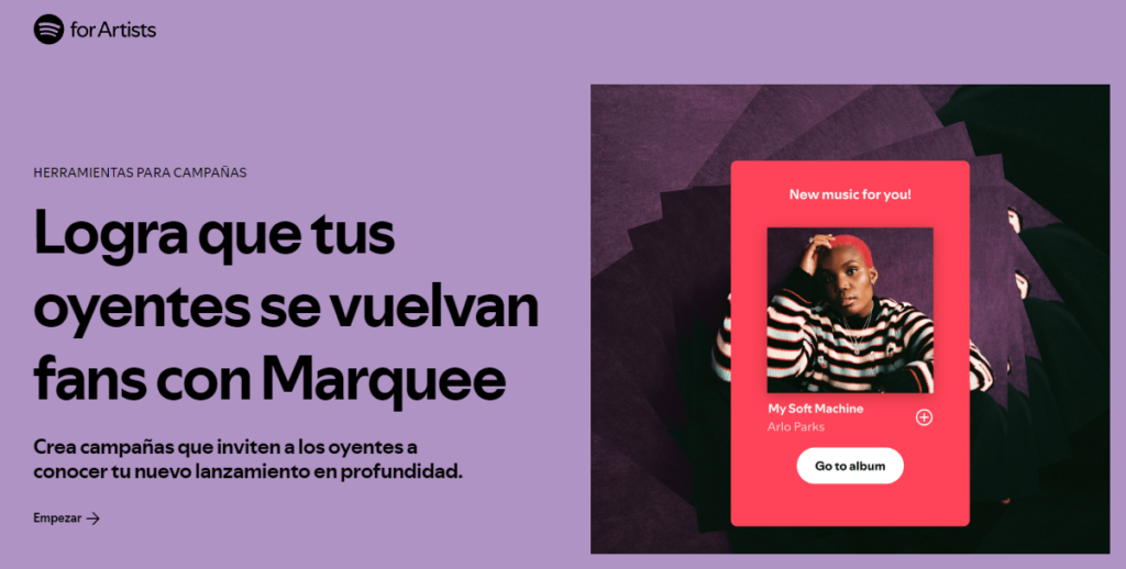 Spotify Marquee. Spotify para Artistas.